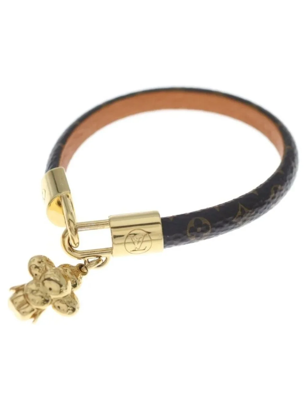Louis Vuitton Monogram Vivienne Leather Bracelet Bangle Brown Gold
